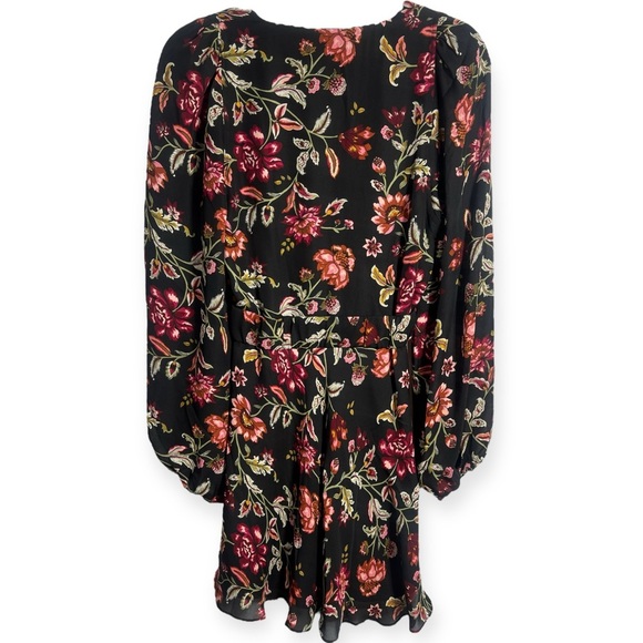 A.L.C. Annette Long Sleeve Silk Mini Dress Black Multi Color Floral Size 4 - Picture 5 of 9
